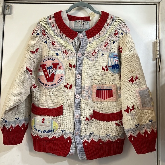 Absolutely No! Vintage Varsity Letterman Sweater Cardigan Knit Patches Pastel - Picture 1 of 13